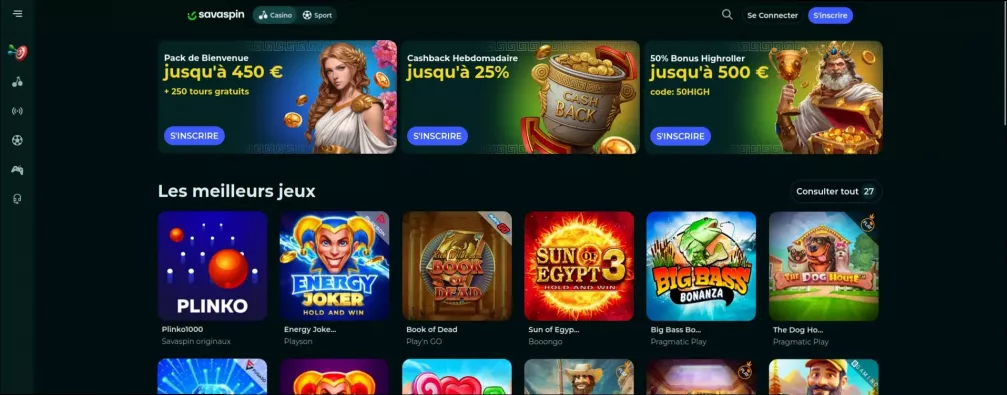 Savaspin casino jusqu'à 450 € + 250 tours gratuits